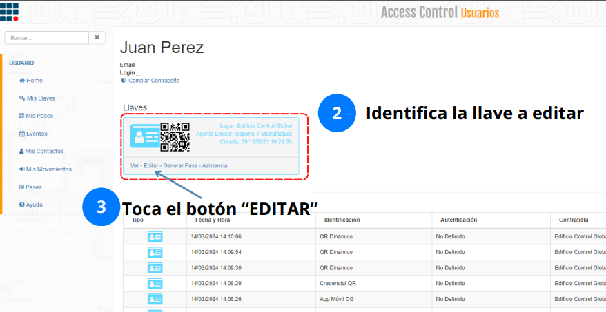 Editar Llave - Access Control